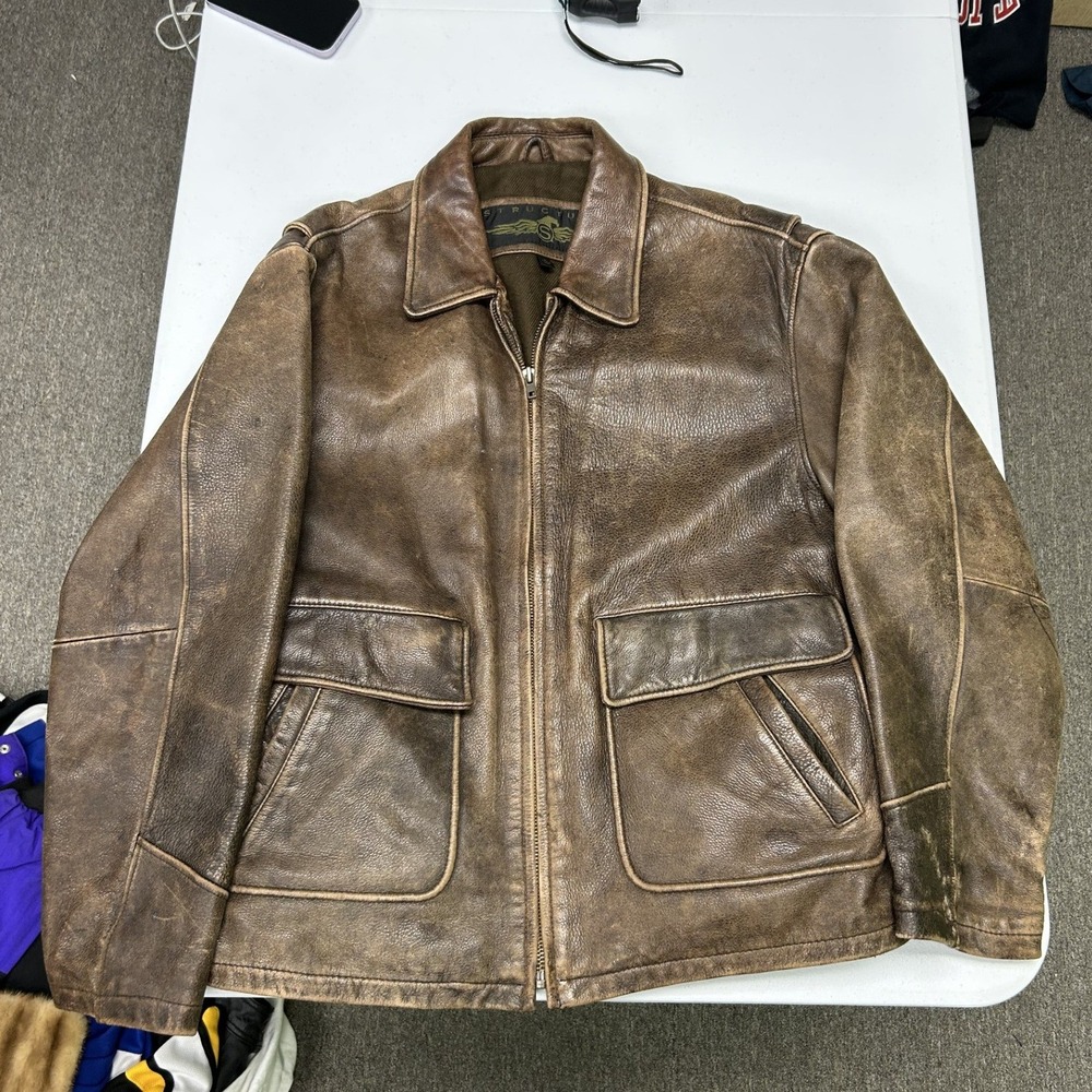 Structure Leather Flight Jacket Mens Large Brown Distressed Aviator Bomber Biker